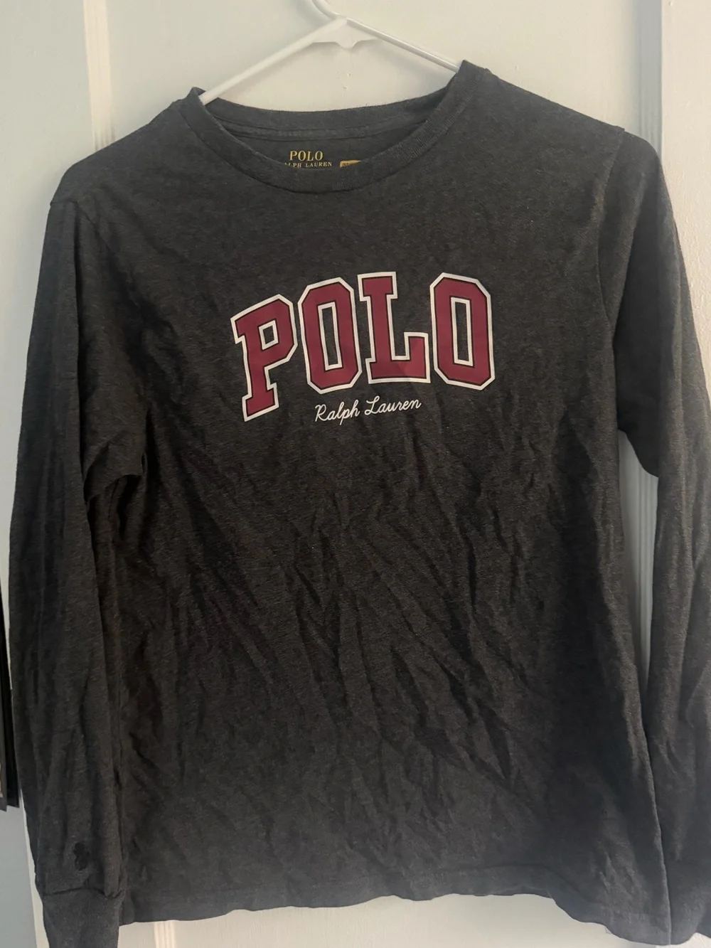 Ralph Lauren Dark Gray Tee with Maroon POLO Letters